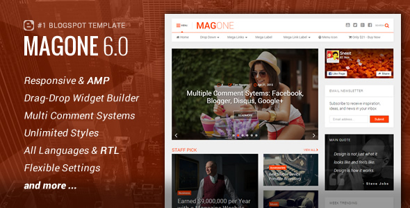 MagOne v6.2.6 - Responsive News & Magazine Blogger Template
